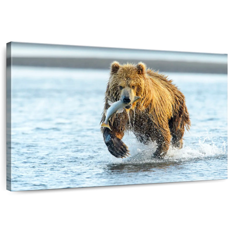 Grizzly Bear With Salmon, 16" H x 24" W