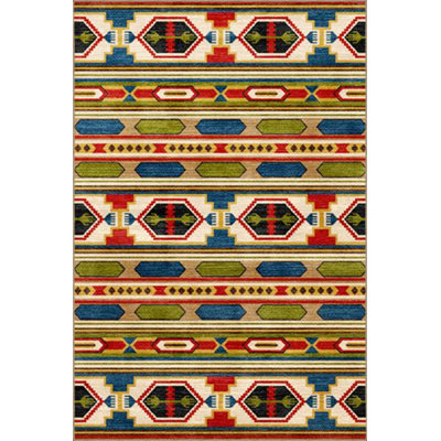 Striped and Geometric Shaped Painted Pattern Decorative Machine Washable Area Rug