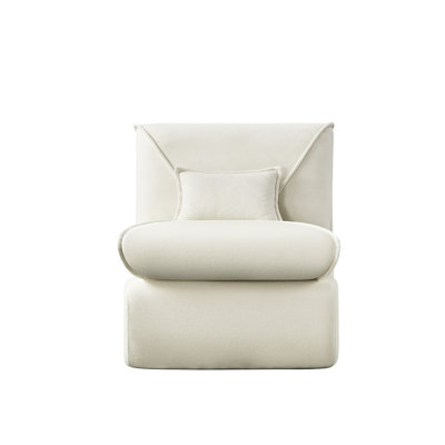 Beige Chenille Fabric Compressed With - Soft Upholstery, High Density Foam Seat, For Apartments Lounge Chair And Fabric, Small