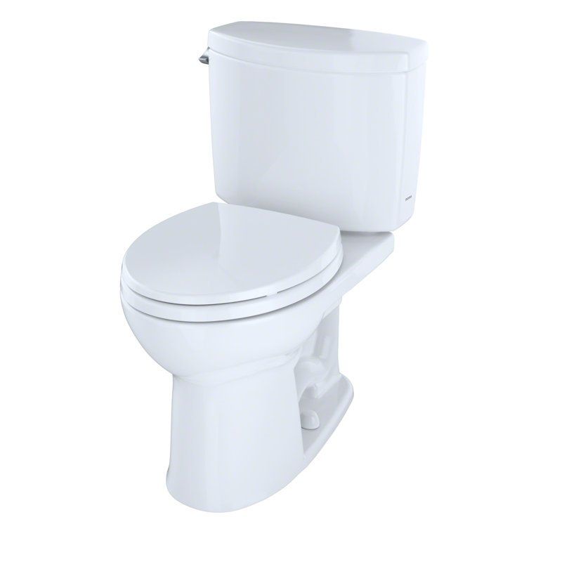 Drake® 1.28 GPF (Water Efficient) Round Two-Piece Toilet (Seat Not Included), Left Hand Lever, Cotton White