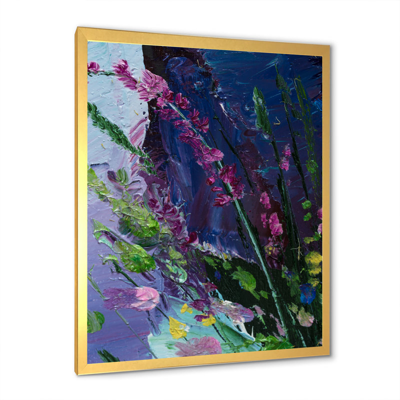 Décoration murale abstraite mauve et verte II - Toile traditionnelle, H 32 po x l 16 po x P 1 po, Cadre photo doré