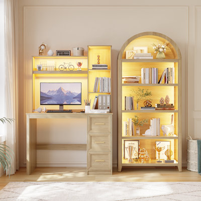 Ensemble de bureau intelligent 2 pièces avec éclairage et prises de courant
