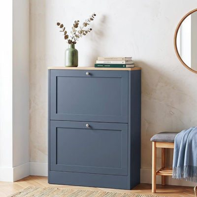 Shoe Cabinet 2 Flip Drawers Slim Storage Organizer, Adjustable Shelves for 8-12 Pairs of Shoes, Compact Entryway Cabinet with Tabletop for Hallway, Apartment & Small Spaces