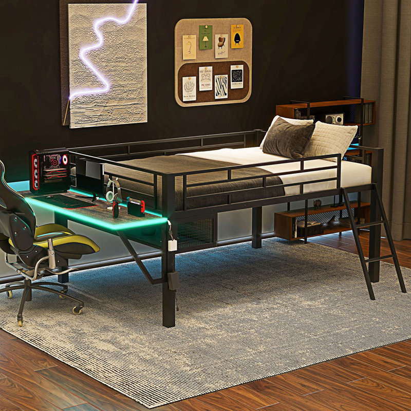 Lit mezzanine avec bureau et DEL Modern Gaming