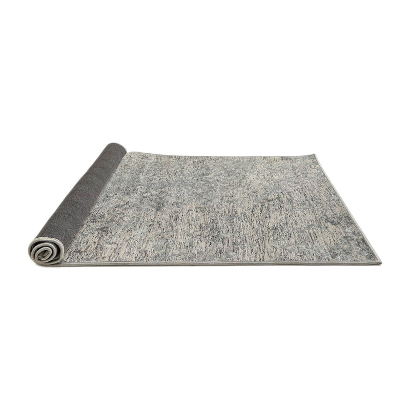 Tapis contemporain gris / argent, Rond 6 pi x 6 pi