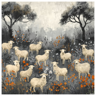 Sheep In Wildflowers Double Sided Throw Pillows