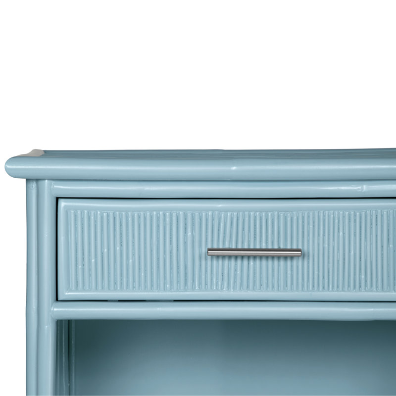 1 - Drawer Rattan Nightstand, Pool Blue