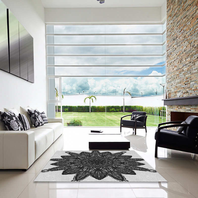Tapis noir/gris tissé à la machine, Carré 3 pi