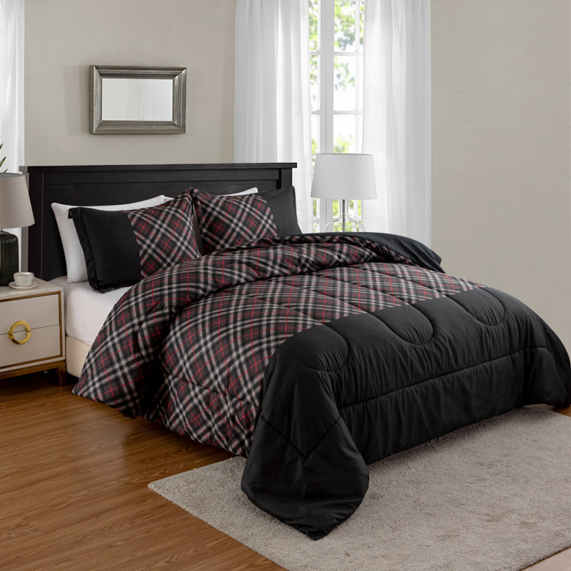  Ensemble d'édredon en polyester noir 3 pièces, Édredon pour très grand lit + 2 très grandes ta
