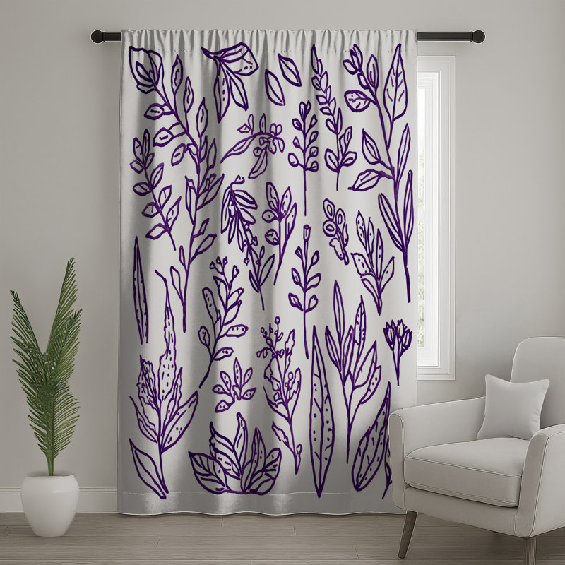 Rideaux mauve à motif botanique mauve à motif botanique - 1 panneau, 50 po x 92 po - 1 panneau, Blocage