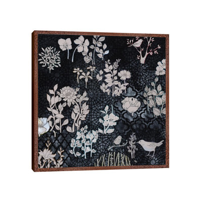 Pale Grey Botanical On Black by Miri Eshet - Print on Canvas