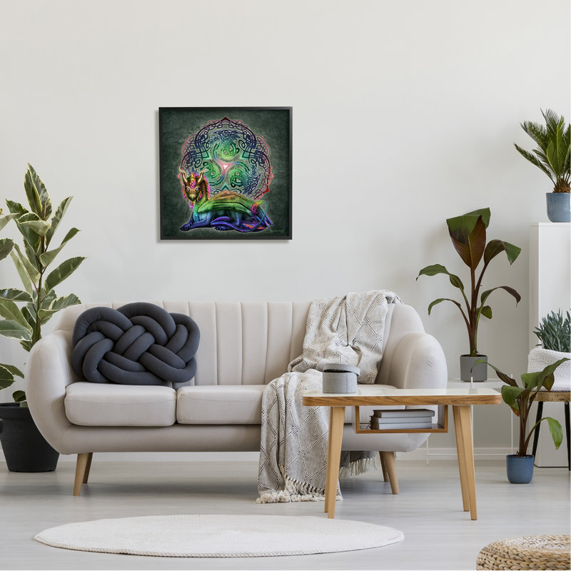 Dragon sur motif celtique, impression sur bois, H 24 po x l 24 po x P 1,5 po, Giclée encadrée noir minuit