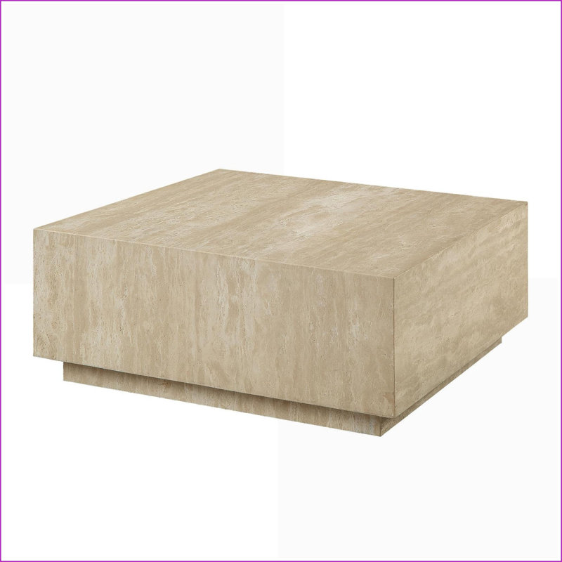 Table basse carrée à dessus fixe en travertin beige, capacité de 70 lb