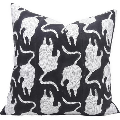 Fabdivine Block Print Throw Pillow Cover, 26x26 inch Cotton Fabric, Black Pillow Cover