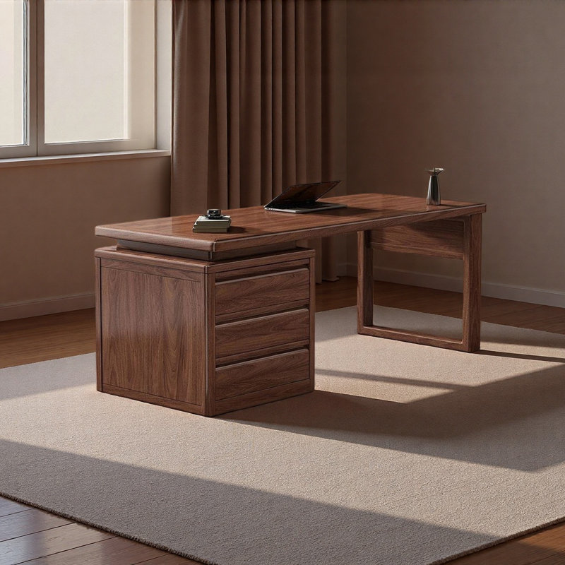 Bureau moderne en bois de noyer noir avec tiroirs, H 29,5 po x l 47,2 po x P 25,6 po