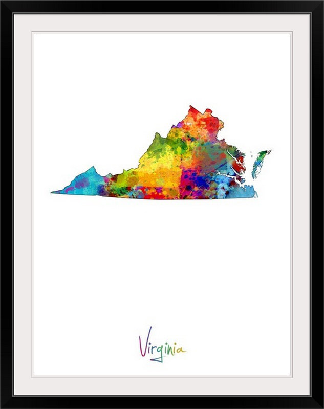 «Virginia Map» par Abarca, impression, Cadre noir, H 24 po x l 20 po x P 1 po