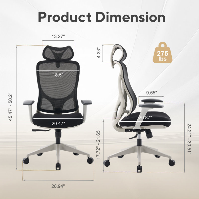 Chaise de bureau ergonomique à dossier haut en maille avec accoudoirs 3D Nouhaus Apertura - Chaise de bureau moderne grise avec support lombaire réglable