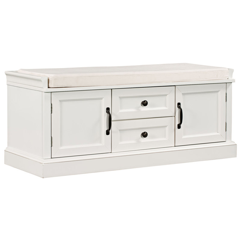 Banc de rangement rembourré avec tiroirs Braga, Blanc