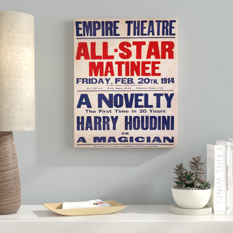 « empire theatre harry houdini », affiche rétro, Toile tendue, H 30 po x l 24 po