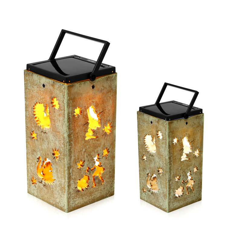 Solar Holiday Silhouette Indoor/Outdoor Garden Décor Lantern, Thanksgiving, Tan