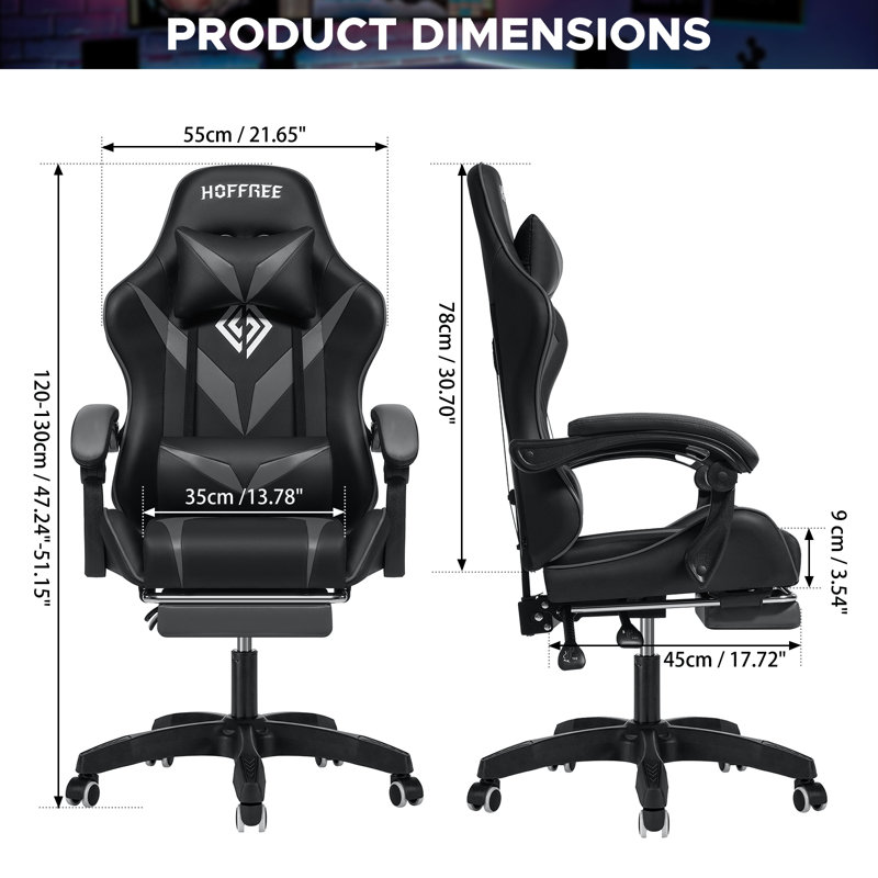 Fauteuil de jeu ergonomique avec inclinaison 135 ° pour jeunes Hoffree PC & Racing, Noir/gris