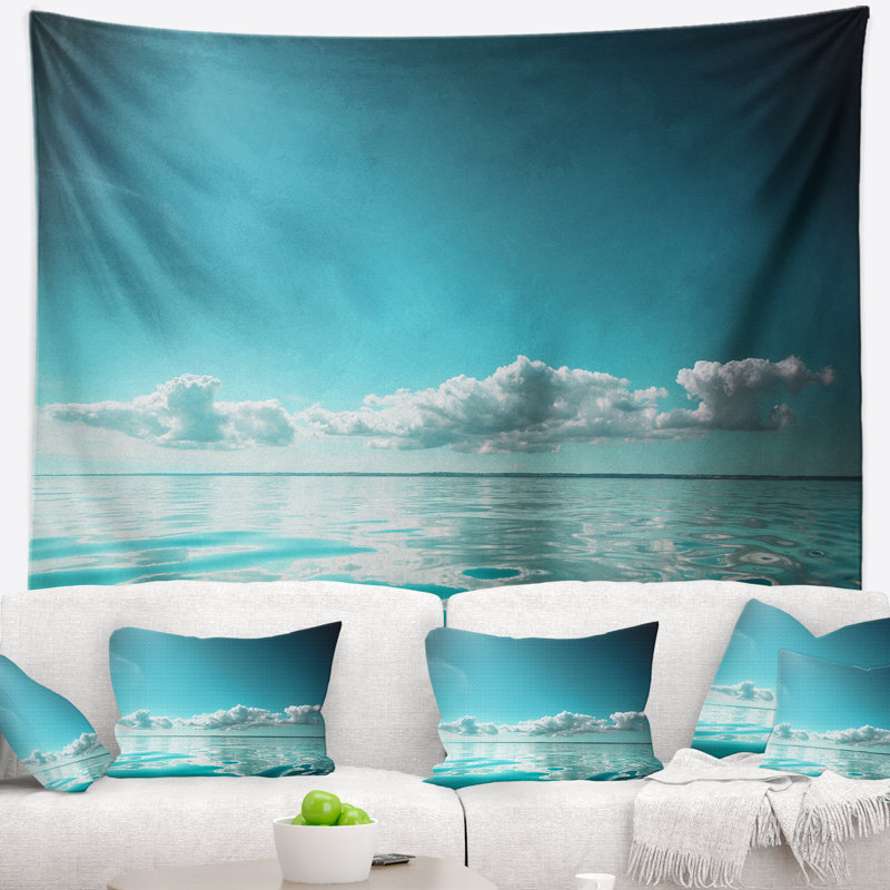 Tapisserie skyscraper et horizon de mer en shore de mer en polyester avec accessoires suspendus inclus, H 50 po x l 60 po