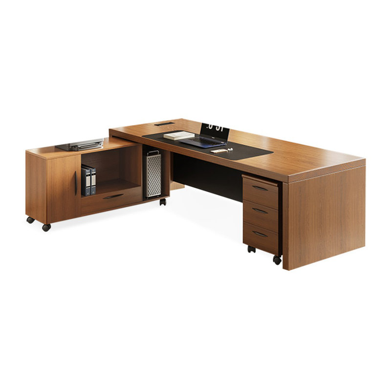 Bureau à 4 tiroirs brun noyer + bois massif rectangulaire noir + fer avec 4 tiroirs, H 29,53 po x l 70,87 po x P 31,5 po