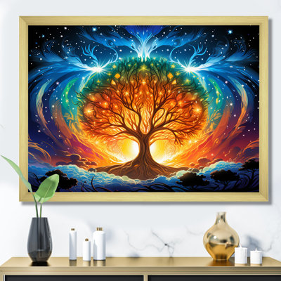 Arbre de vie bleu et orange - art mural arbre