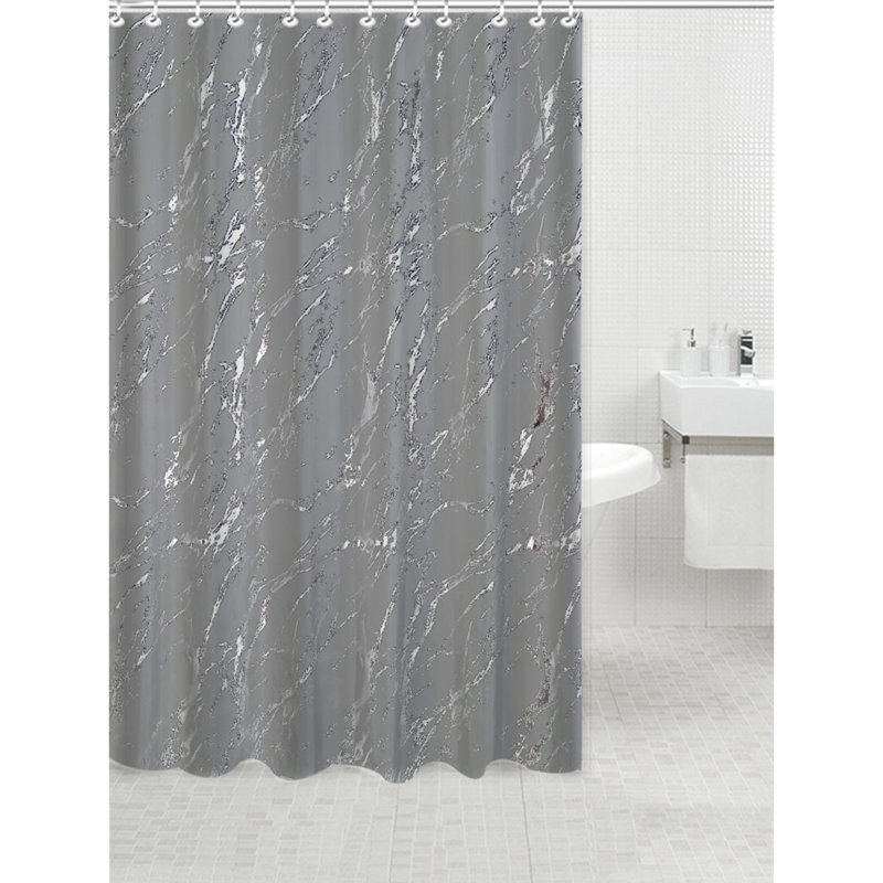 Rideau de douche en polyester à imprimé marbre argenté (gris), gris