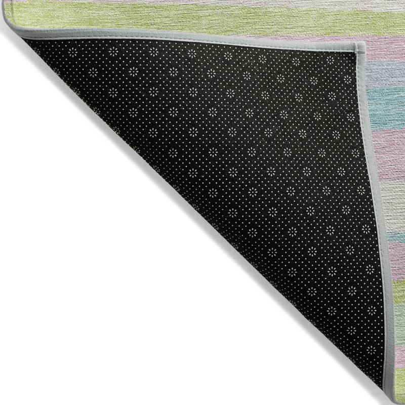 Tapis intérieur lavable rayé rose et bleu vert menthe 8 pi x 10 pi
