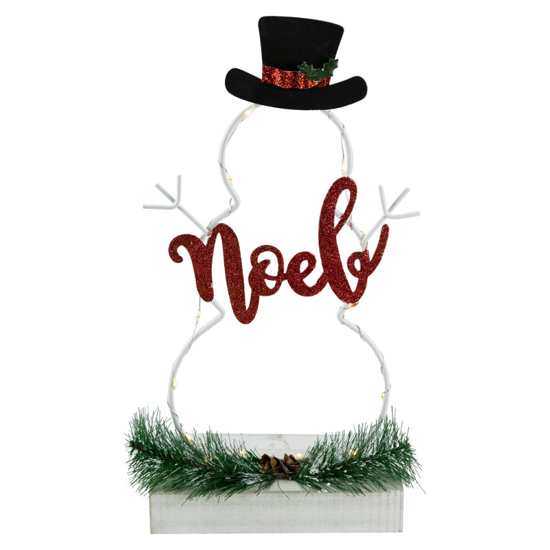 12.75" LED Lighted Snowman Silhouette Noel Sign with Pine Accents