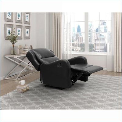 Recliner Chair for Living Room, Black Faux Leather Tab Pull Recline with Solid Wood Frame | Black | Solid Wood