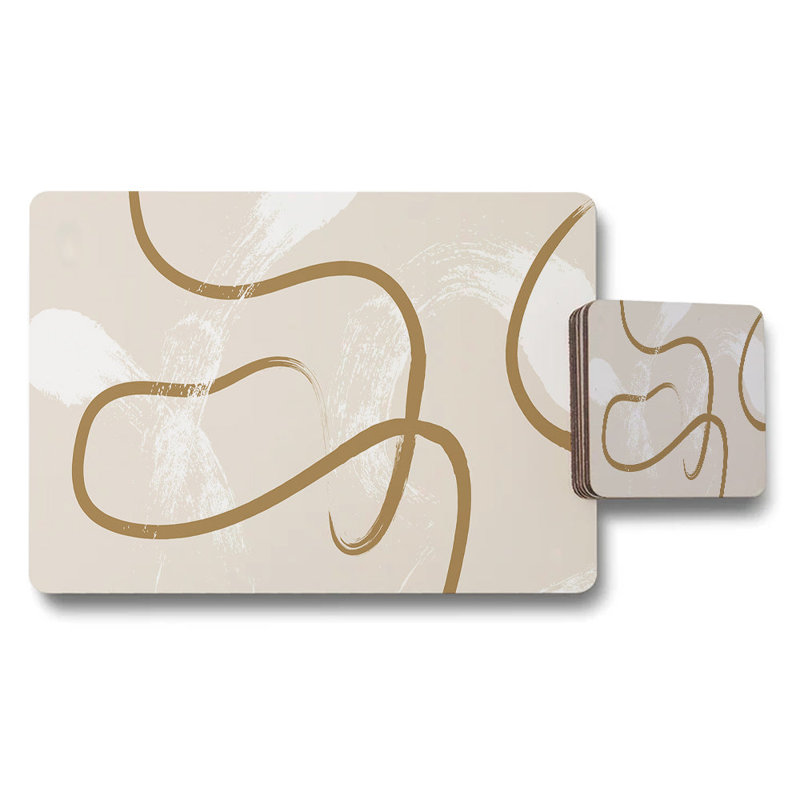 Tropical Jungle Placemats And Coaster Set With Swinging Woman Illustration