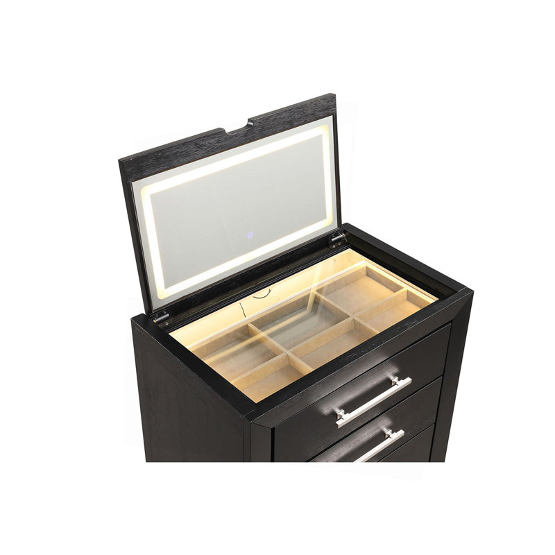 Ensemble de coiffeuse de chevet avec tabouret avec tiroirs de rangement noirs et poignées en nickel style contemporain