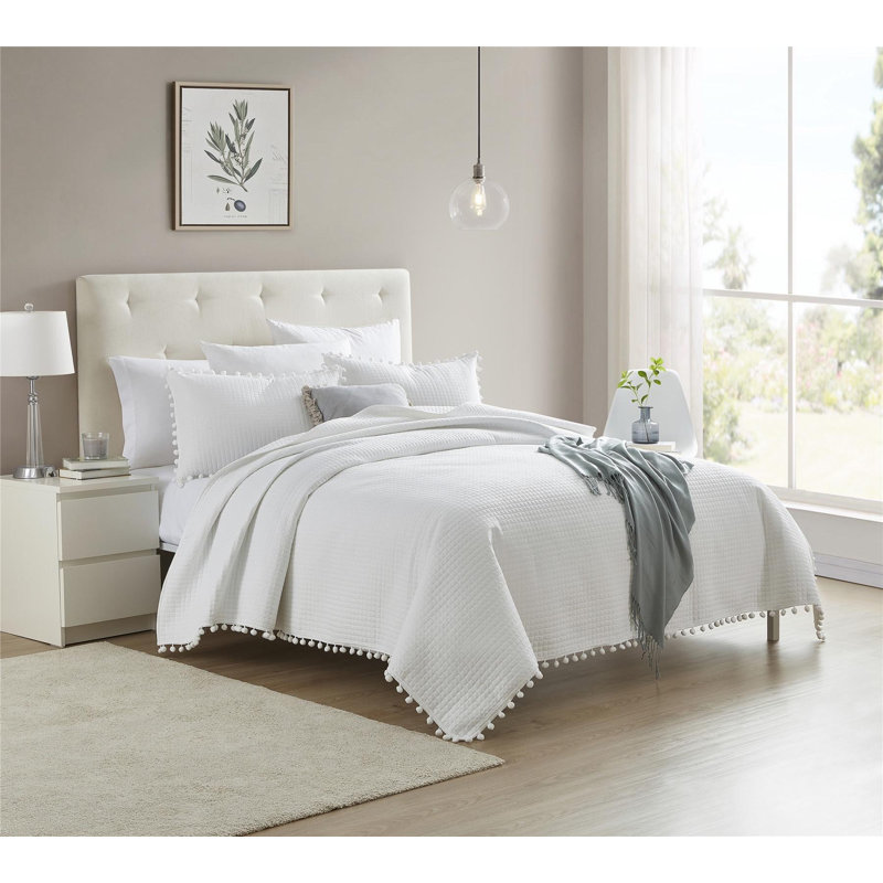 Ensemble de courtepointe en microfibre , Blanc, Courtepointe simple + 2 taies d'oreiller simples