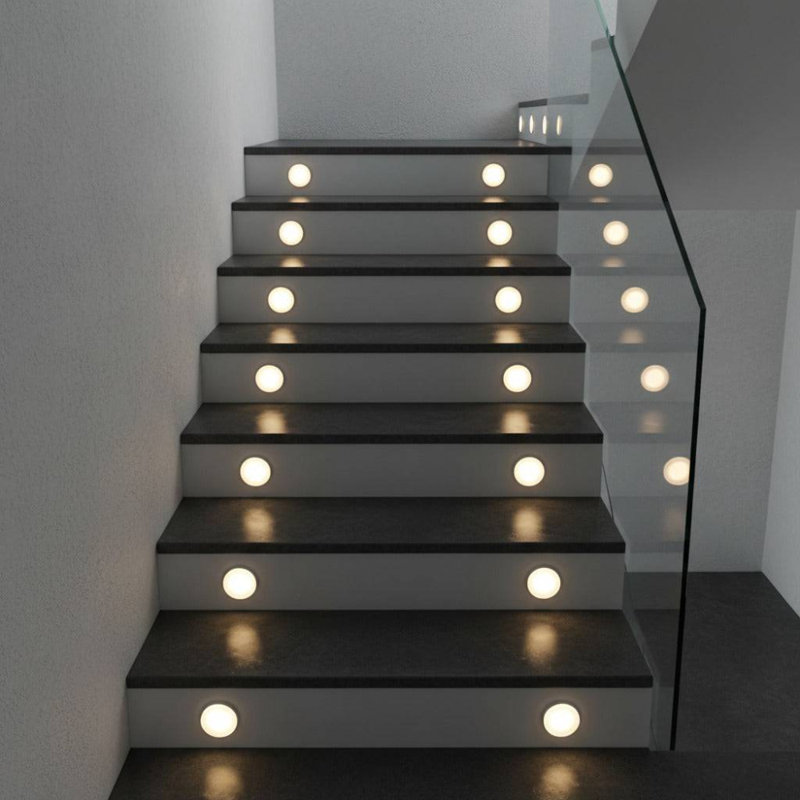 UltraBeam Round Acrylic Mini Recessed Indoor Wall Light - Step and Stair Riser Light 1 Watt LED Sandblasted Finish
