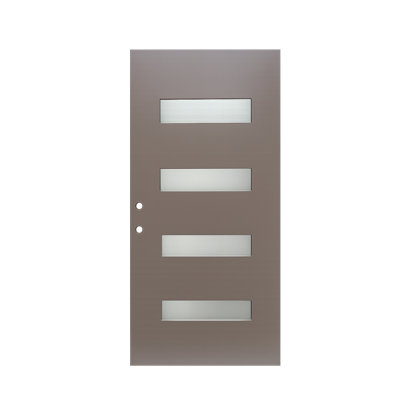 Contemporary 4-lite Fibreglass Entry Door Slab, Frosted Glass,Left Inswing