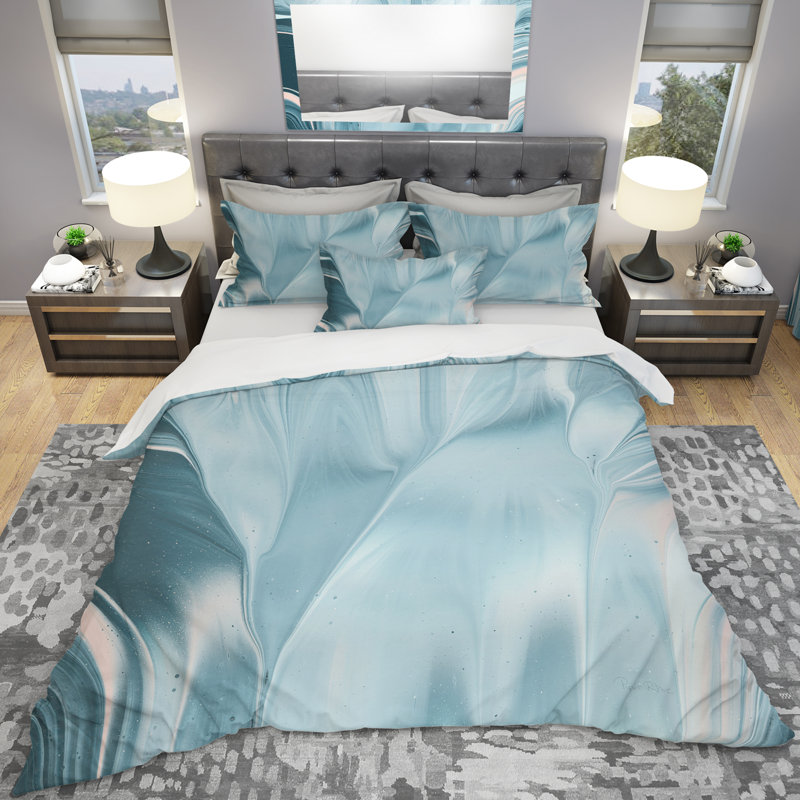 Blue Modern Water I - Ensemble de housse de couette transitionnelle moderne - Polyester en microfibre