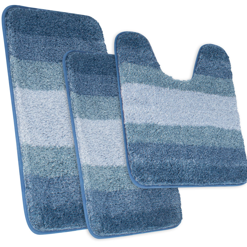 Murri Ombre Bath Rug Set, Bath Mat Set for Bathroom Water Absorbent Soft Microfiber Shaggy, Blue