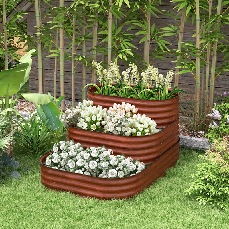 Ensemble de jardin surélevé à 3 niveaux en acier galvanisé Paddyjoe EverGrow, Brun
