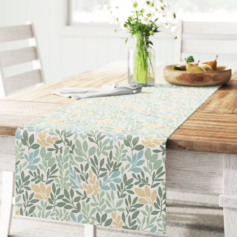 Chemin de table Falsom, L 90 po x l 16 po, Floral 1, Vert/blanc
