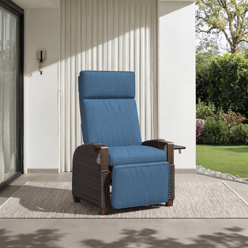 Garden Air Pump Lounge Chair with Cushion, Independent Back & Footrest Adjustment, Dark Brown, Blue