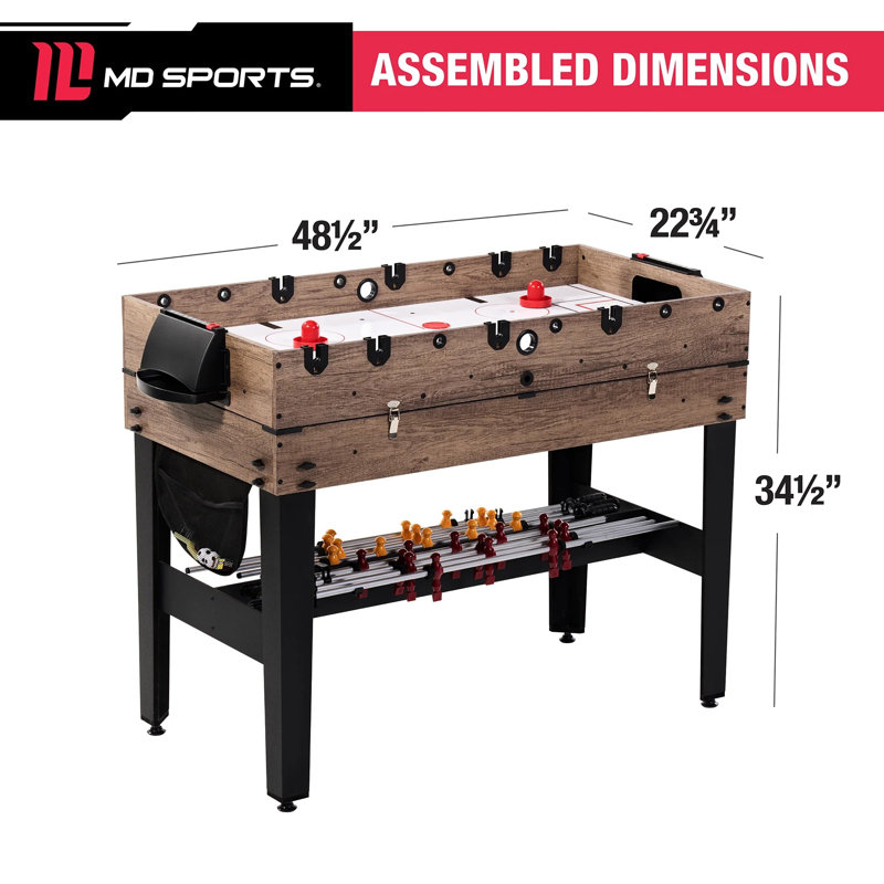Table de jeu combinée 3-en-1 MD Sports avec air hockey, billard et babyfoot, comprend des accessoires complets et une conception peu encombrante pour les salles de jeux