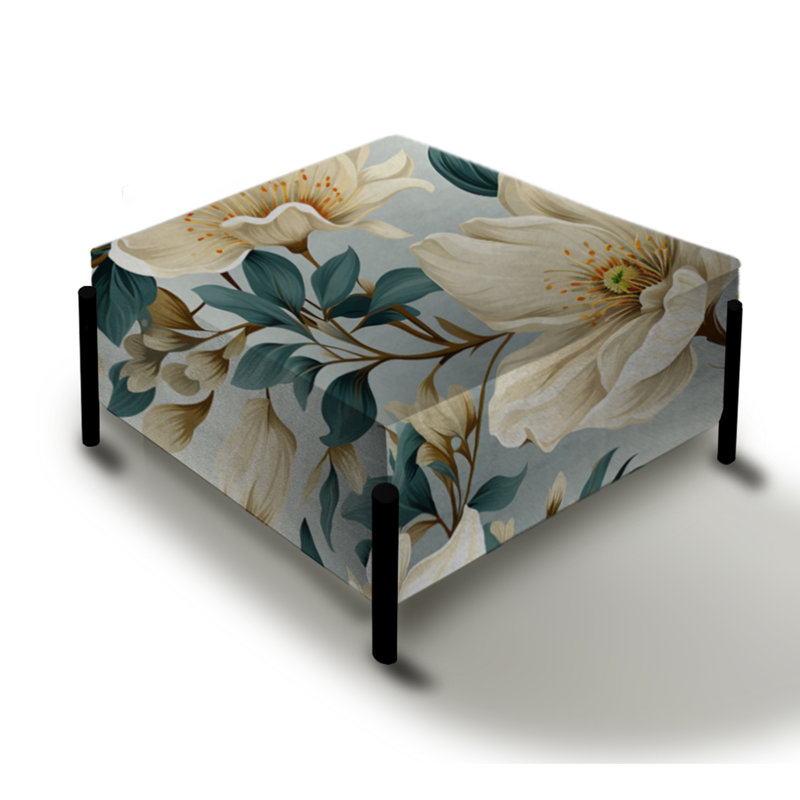 Sandy Beige And Blue Hydrangea Tranquillity VII - Floral Large Square Ottoman