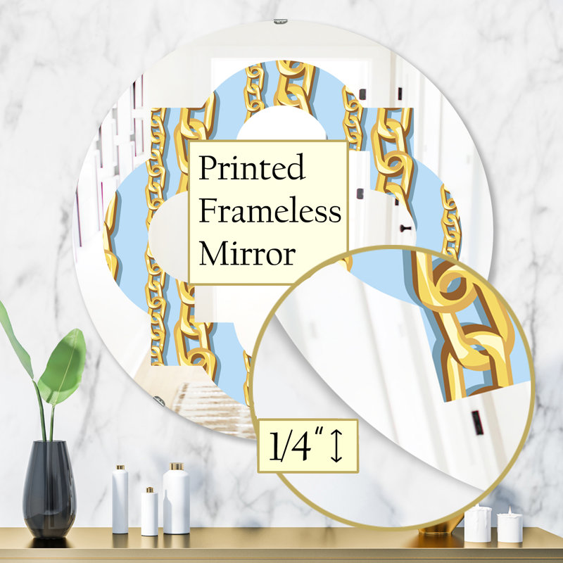 Miroir mural moderne sans cadre à motif chaîne quadrilobe, 23,6 po x 23,6 po