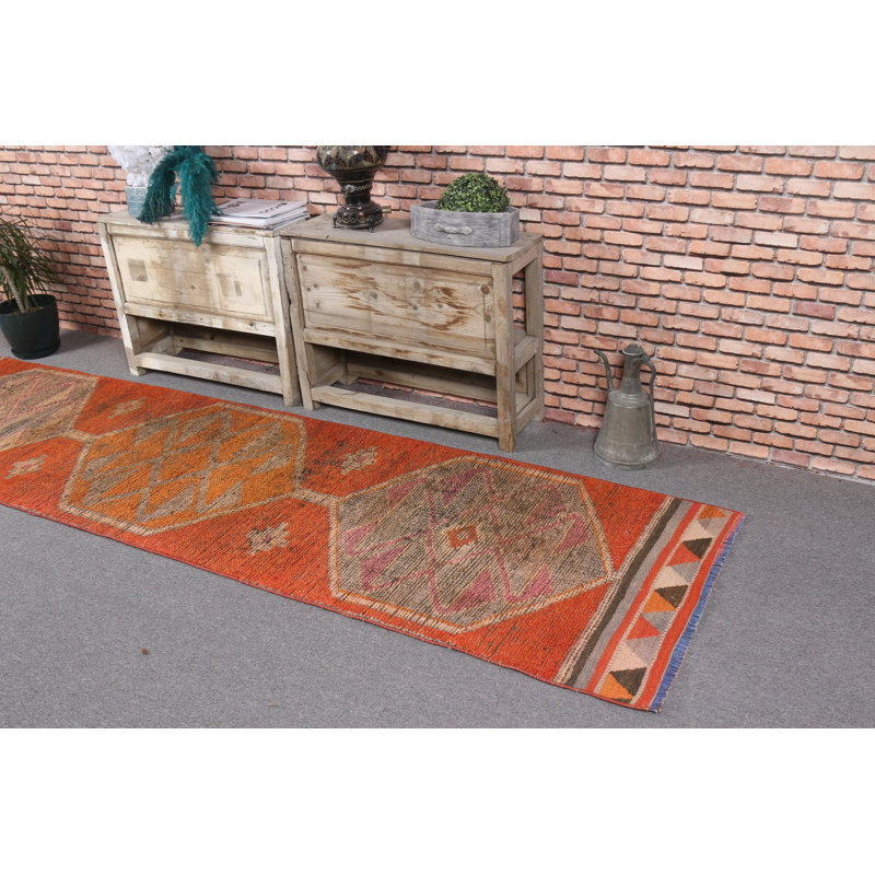Tapis rétro Herki: Tapis turc rouge pour escalier ou couloir de style antique