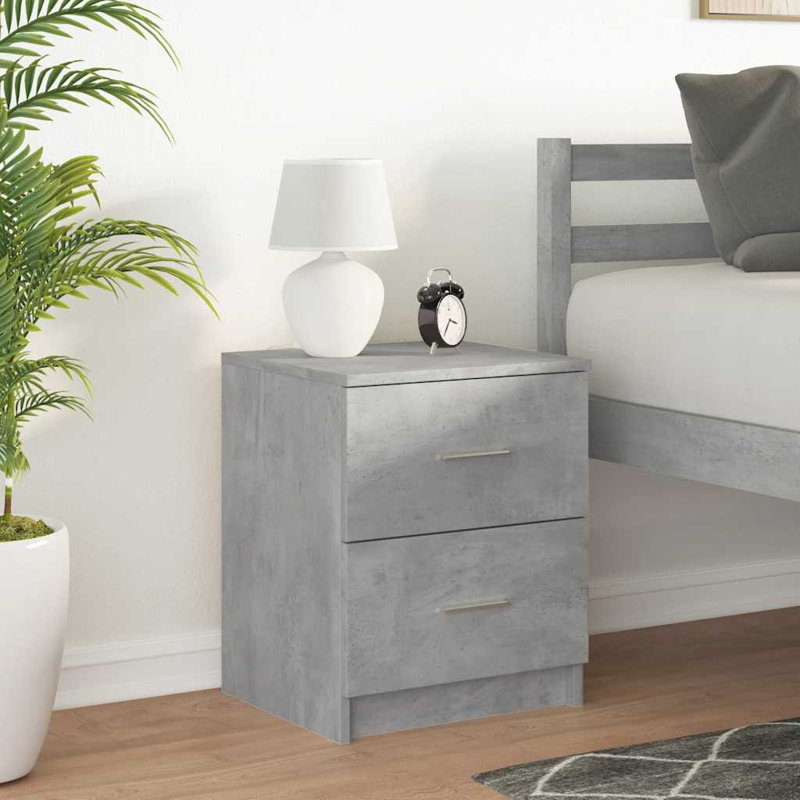 Bedside Cabinet With 2 Drawers, Concrete Grey, 2