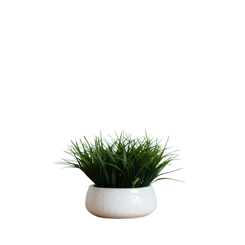 Herbe à feuillage artificiel 9 po dans un vase décoratif, Blanc
