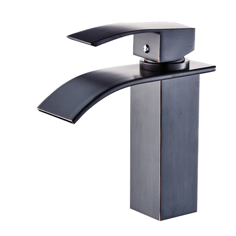 Robinet de salle de bain à un trou - Moderne avec installation sur le comptoir, à ternir, poignée de lavabo géométrique à finition bronze,