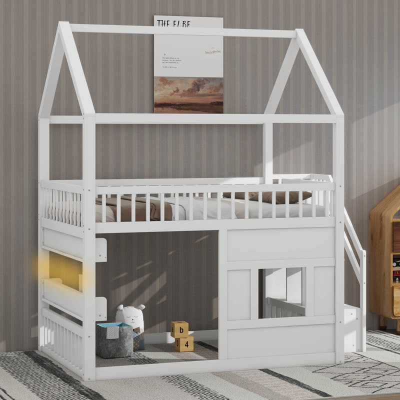 Full Size Wood House-Shaped Bed Frame With Large Under-Bed Space, White